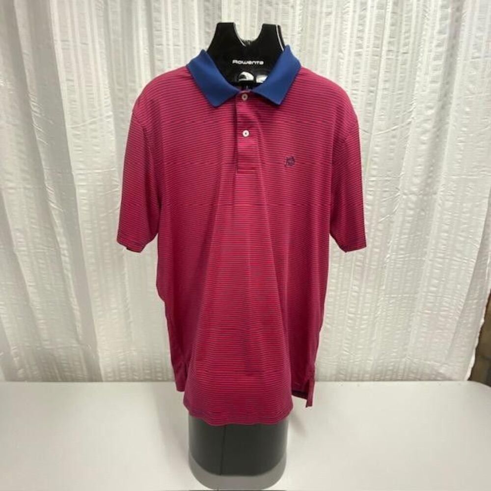 Southern Tide Tide to Trail Polo Mens L Red Navy Stripe Performance Golf Shirt